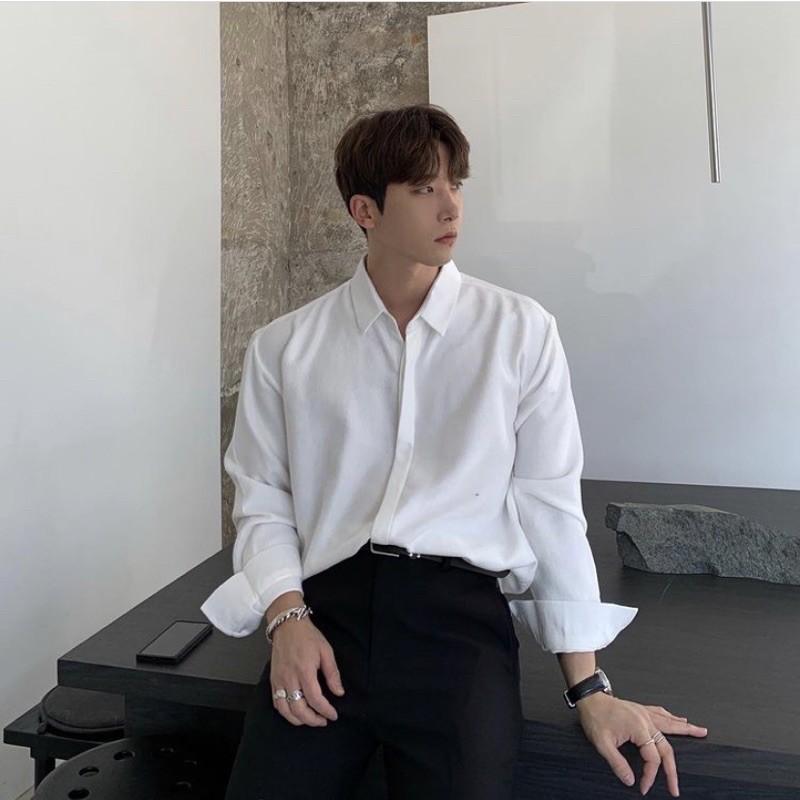 【YN】現貨！韓國??雪紡 暗釦 長袖襯衫 涼感 免燙 抗皺 素面 純色 寬鬆