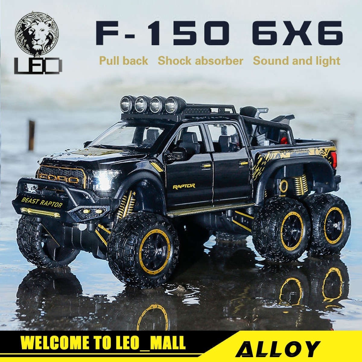 LEO 1:28 福特猛禽 F150 越野 6*6 合金汽车模型压铸汽车儿童卡车玩具儿童玩具男孩汽车玩具怪物卡车玩具儿童玩具卡车大